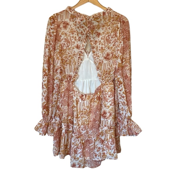 FLYING TOMATO WOMEN'S FLORAL PRINT LONG SLEEVE MINI DRESS L - Picture 4 of 12
